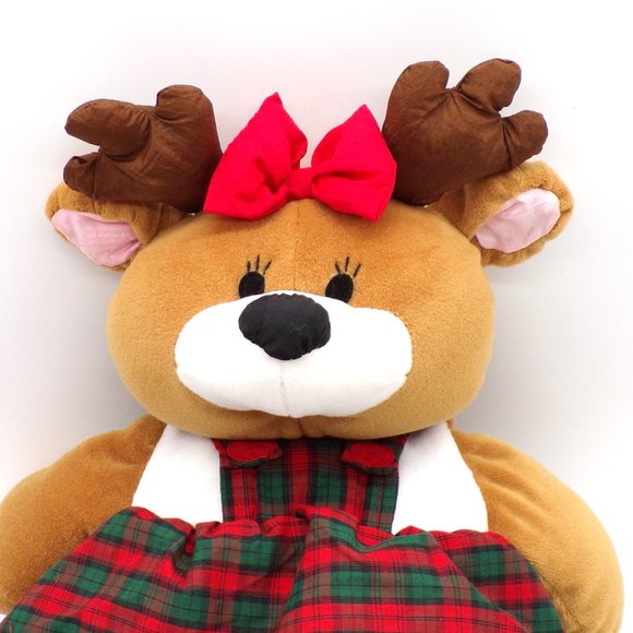 Gibson Greetings 1995 Christmas Reindeer Plush Dress Nylon Stuffed Animal Toy - Picture 4 of 7